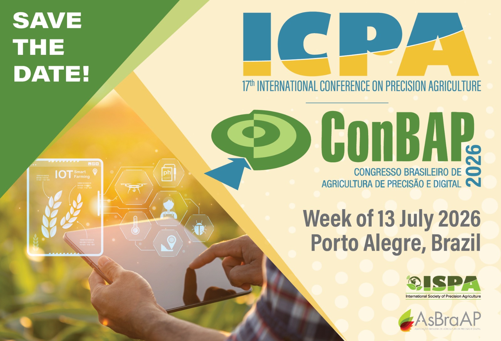 17ª Conferência Internacional de Agricultura de Precisão (ICPA) e 11º Congresso Brasileiro de Agricultura de Precisão e Digital (ConBAP) acontecem no Brasil em 2026